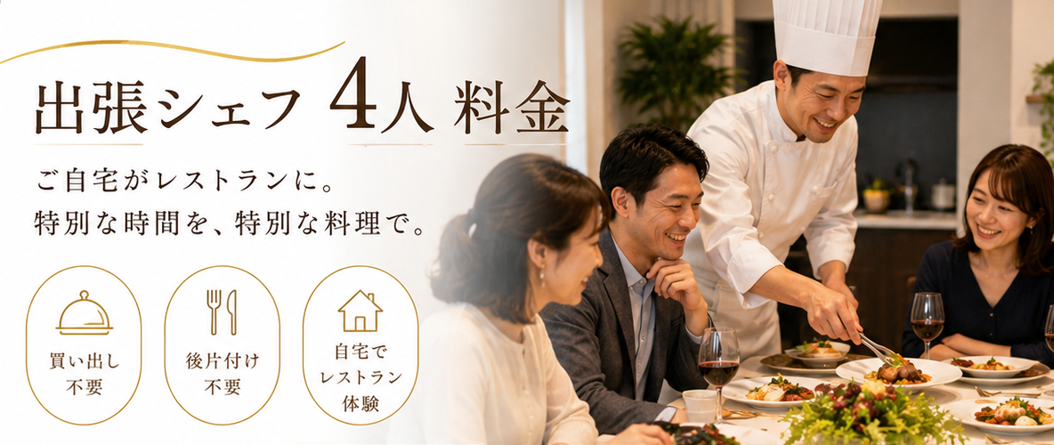 シェフリピート割複数割額なし適用価格 4人向け】出張シェフの料金はいくら？相場と予算内で楽しむコツ｜お