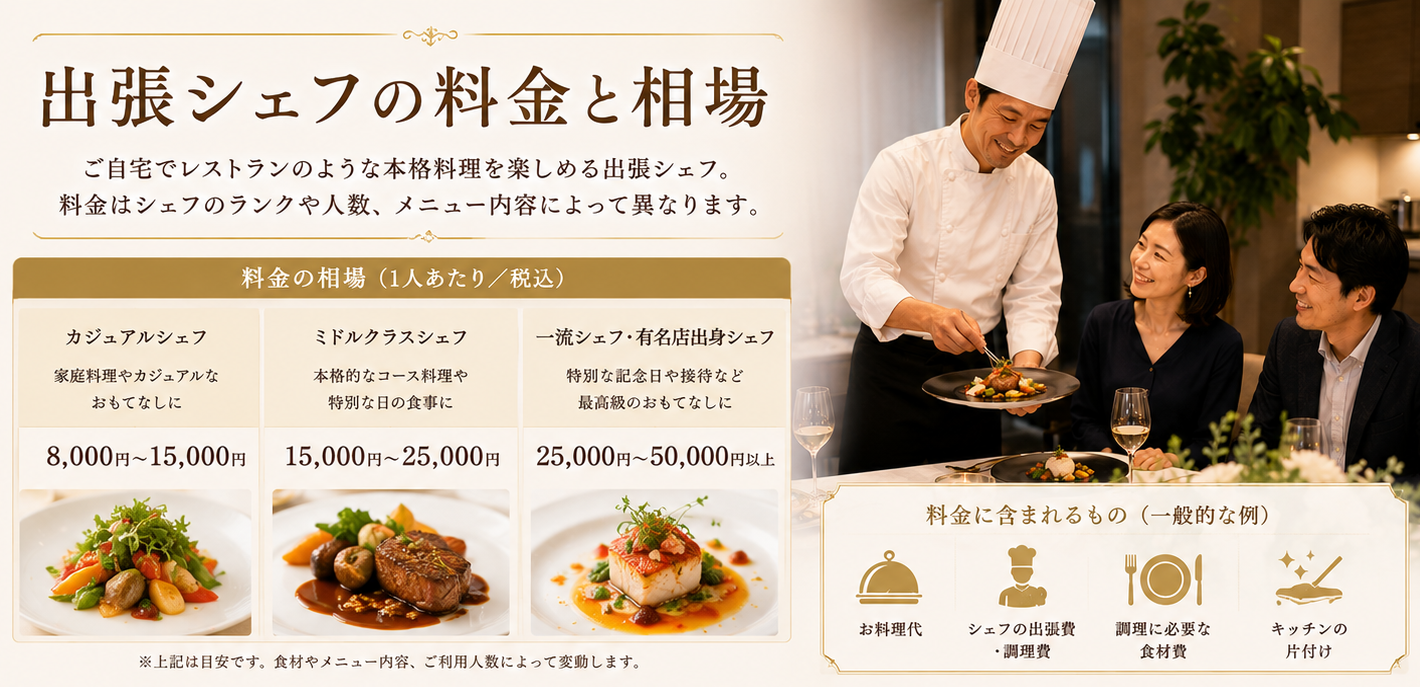 完全ガイド】出張シェフの料金相場はいくら？予算別で賢く選ぶ方法｜お